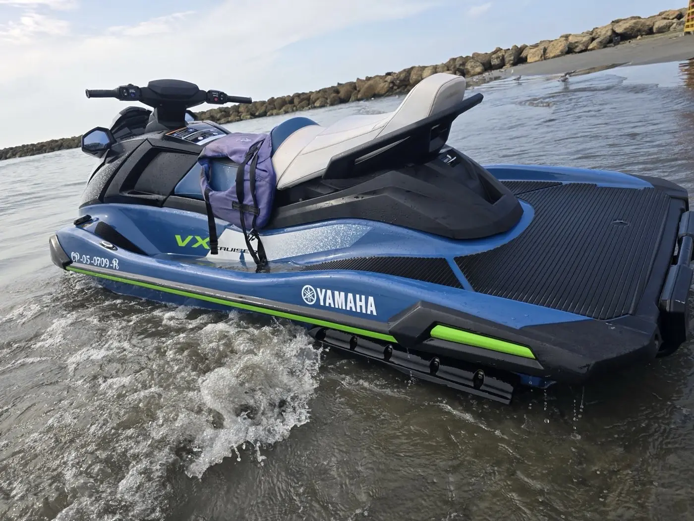 Yamaha VX jet ski with DIMAR registration on the beach