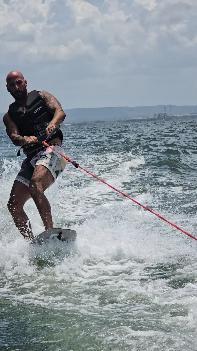 Wakeboard action with water spray
